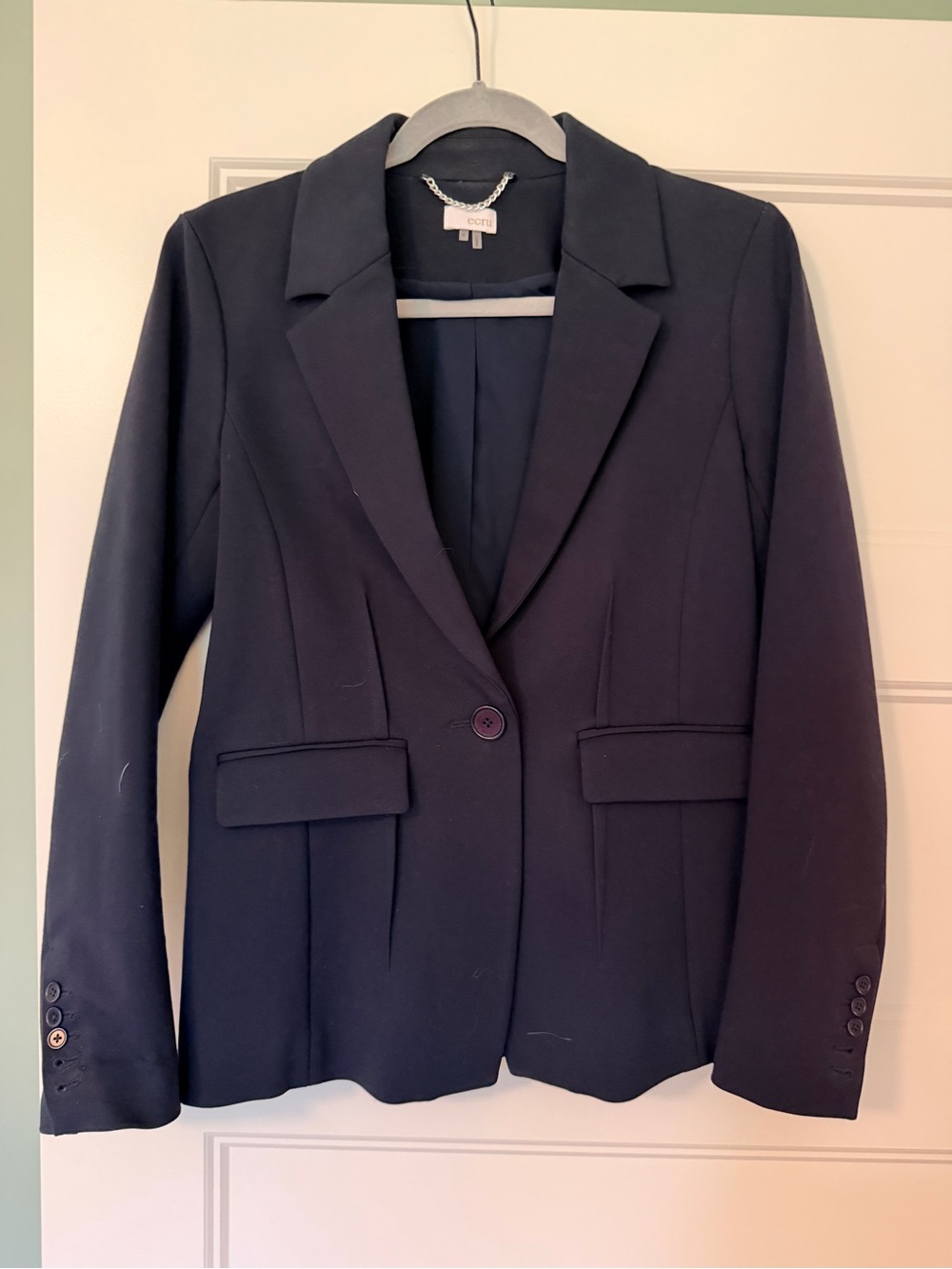 ecru Navy Single-Button Tailored Blazer